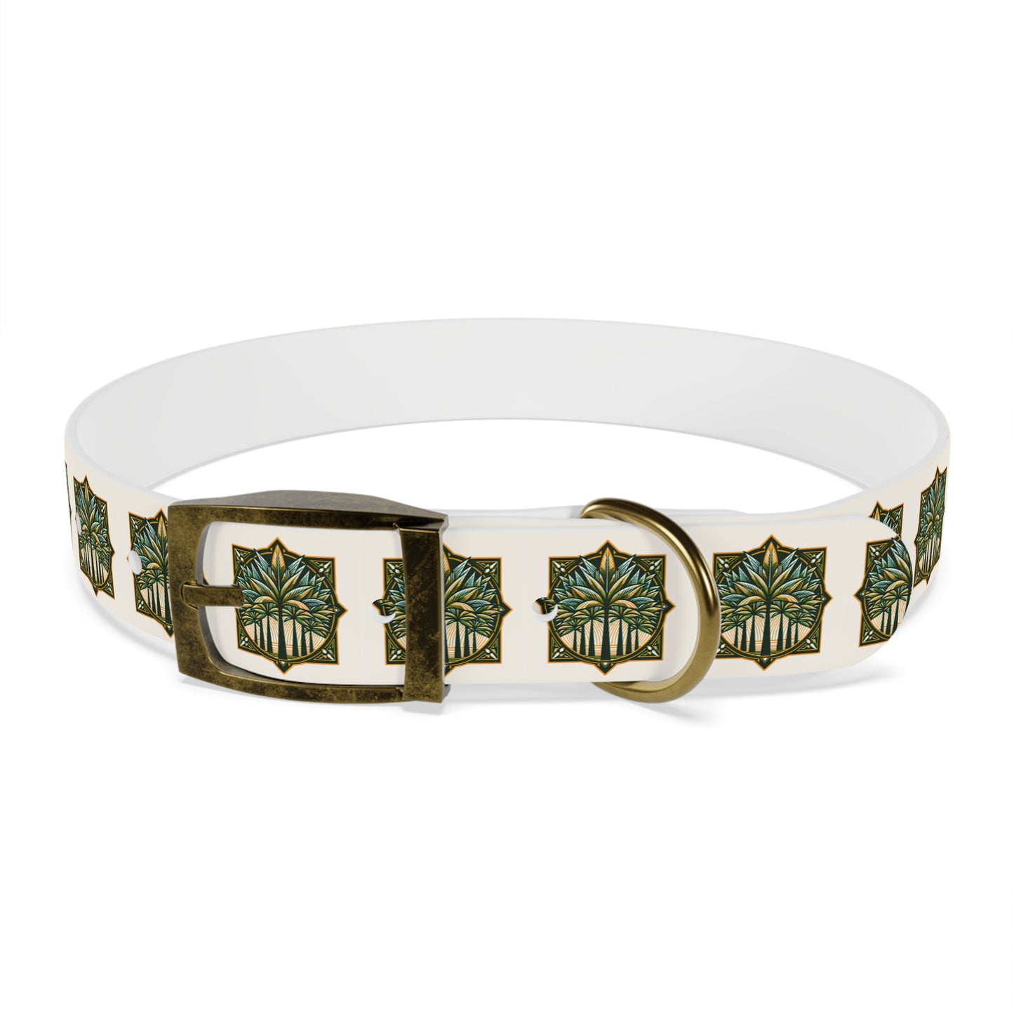 Dog Collar - Deco Palm Trees, Green/Brown