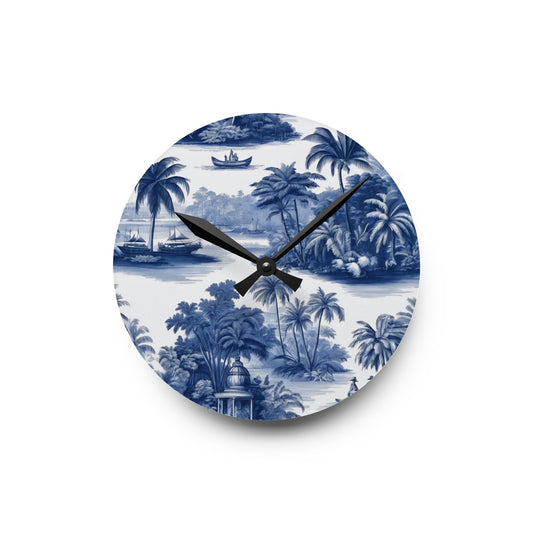 Acrylic Wall Clock, Tropical Toile Blue, 4 Variants