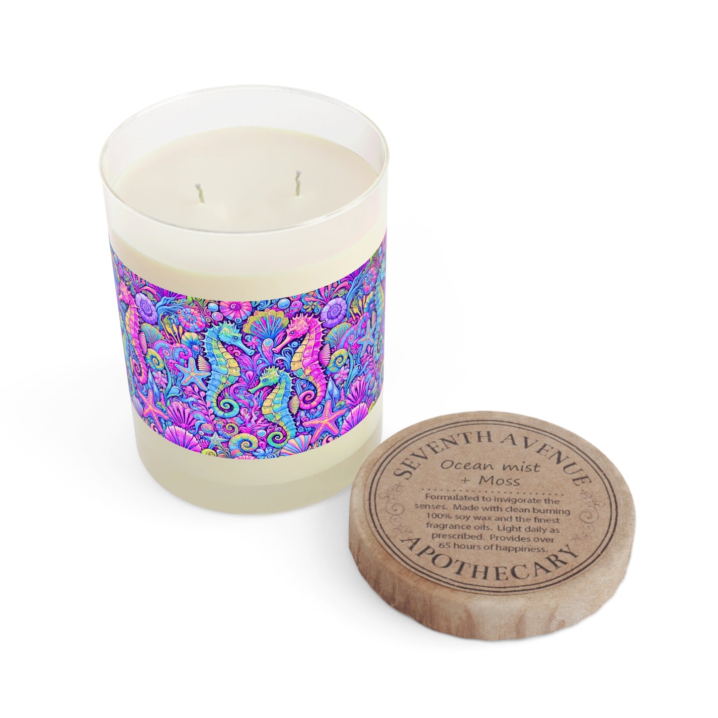 Seahorse Trio/Fantasy Pop Scented Candle - 11oz Full Glass, Tropical Decor