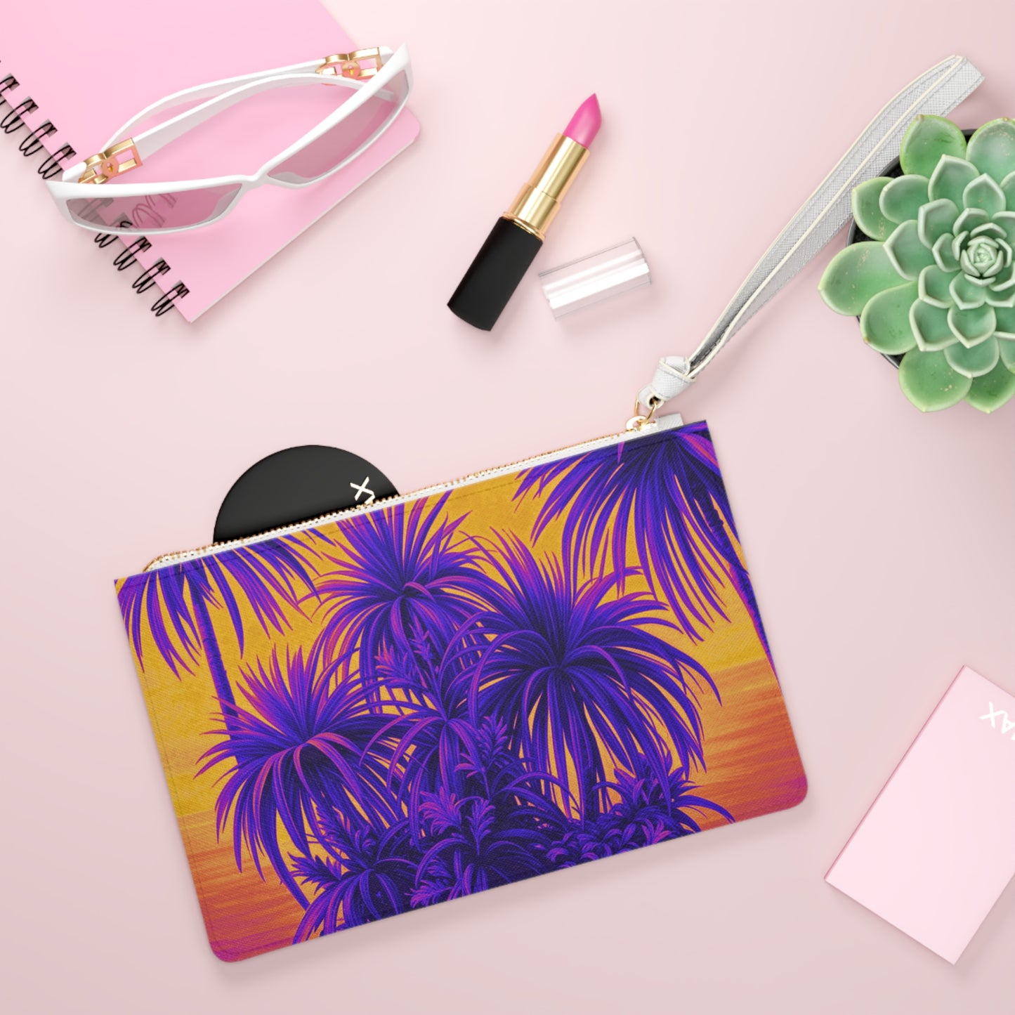 Tropical Faux Leather Clutch Bag - Perfect for Beach Adventures & Summer Vacations / Tiny Palm Island, Pop