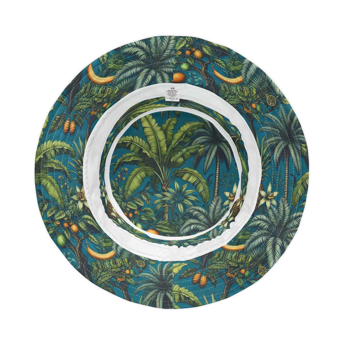 Tropical Polyester Bucket Hat, 2 Sizes - Tropical Fruit Blue