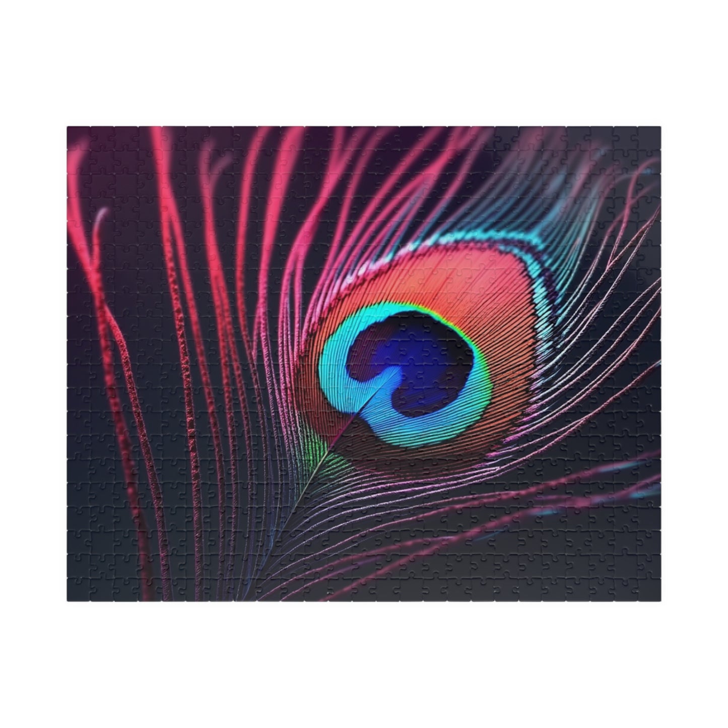 Peacock Eye Feather, Magenta / Tropical Puzzle, 4 Sizes - Relaxing Jigsaw for Island Vibes