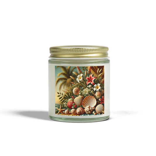 Tropical Shells and Flowers Scented Candles - Coconut Apricot Wax (4oz, 9oz)