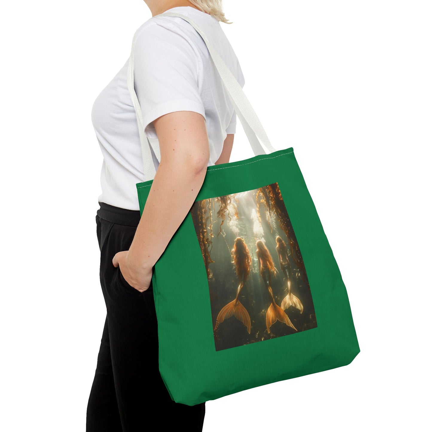 Three Mermaid Sisters, Dark Green Tote Bag - 3 Sizes