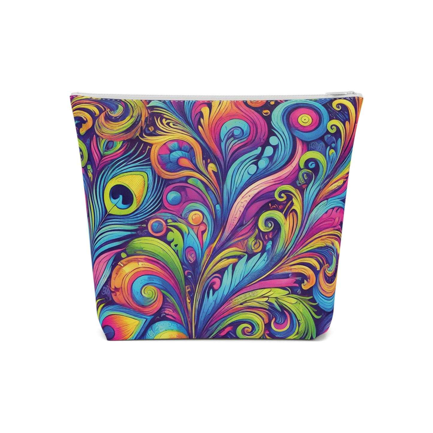 Tropical Cotton Cosmetic Bag, Makeup Pouch, 5 Sizes / Feather Currents