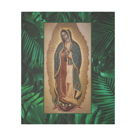 "Tropical Our Lady of Guadalupe" Religious Canvas Artwork - Stretched Canvas Print / Virgin Mary