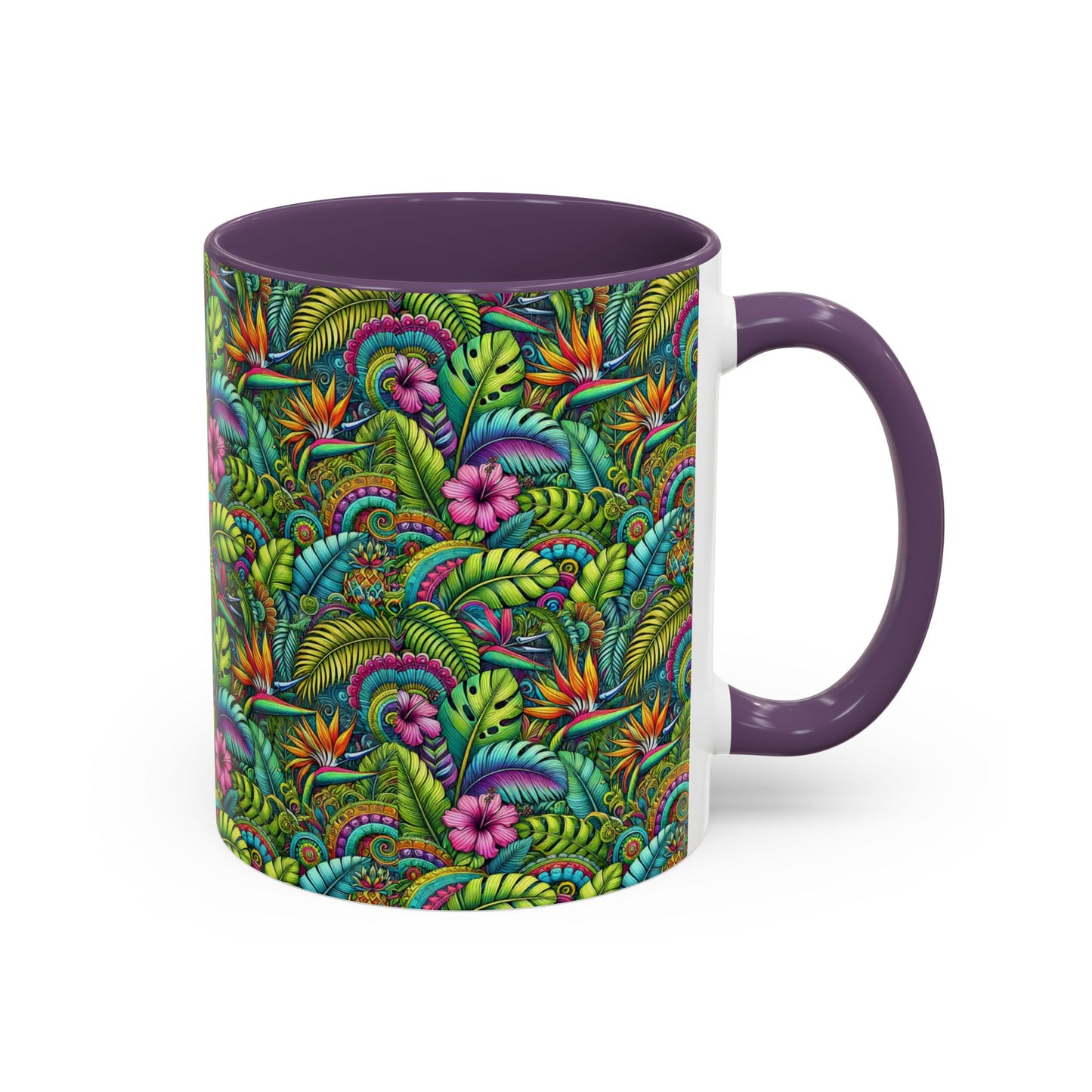 Accent Color Coffee Mug (11, 15oz), Rainforest Blooms, Various Colors