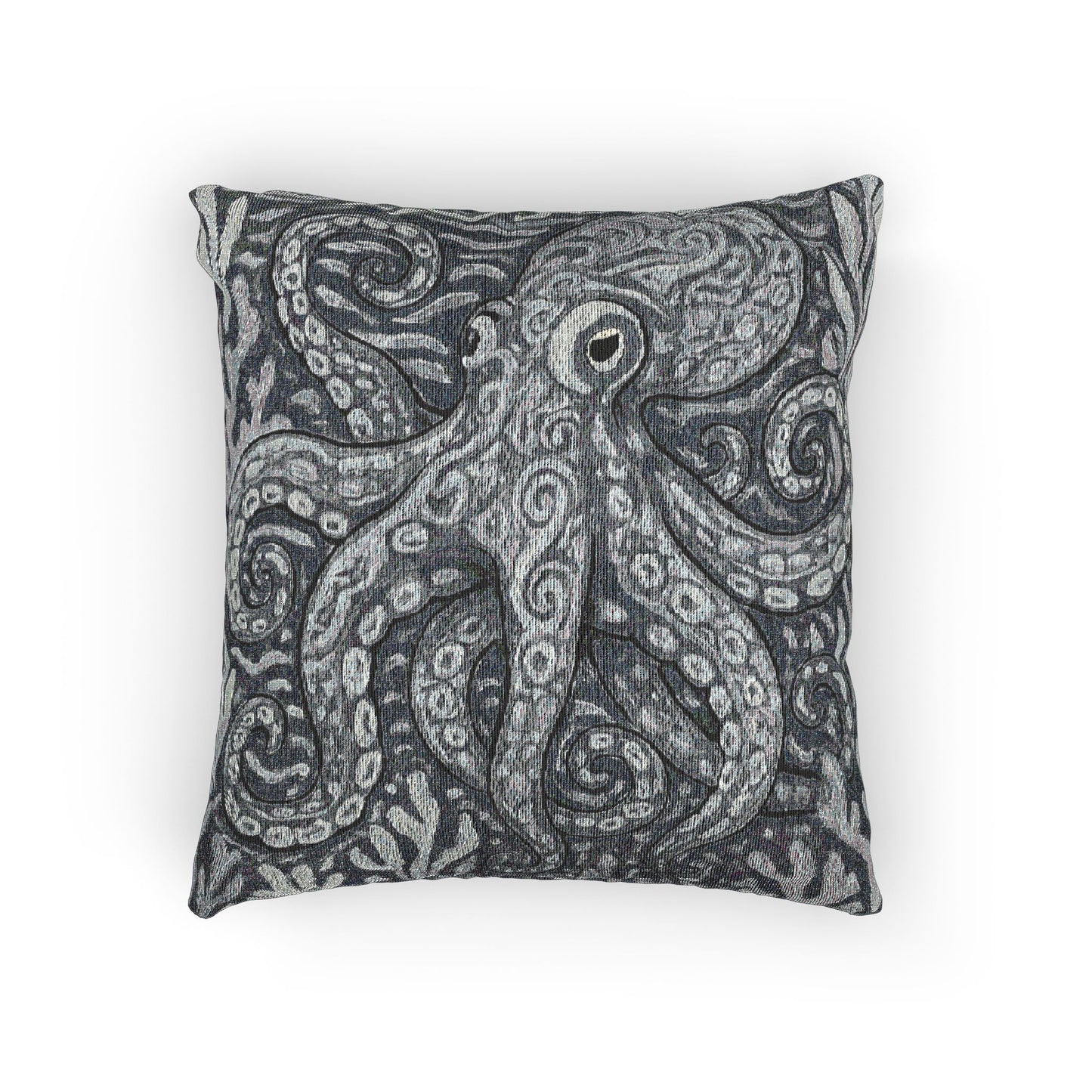 Woven Pillow, 17"W x 18"L ~ Octopus Kraken Joe, Slate