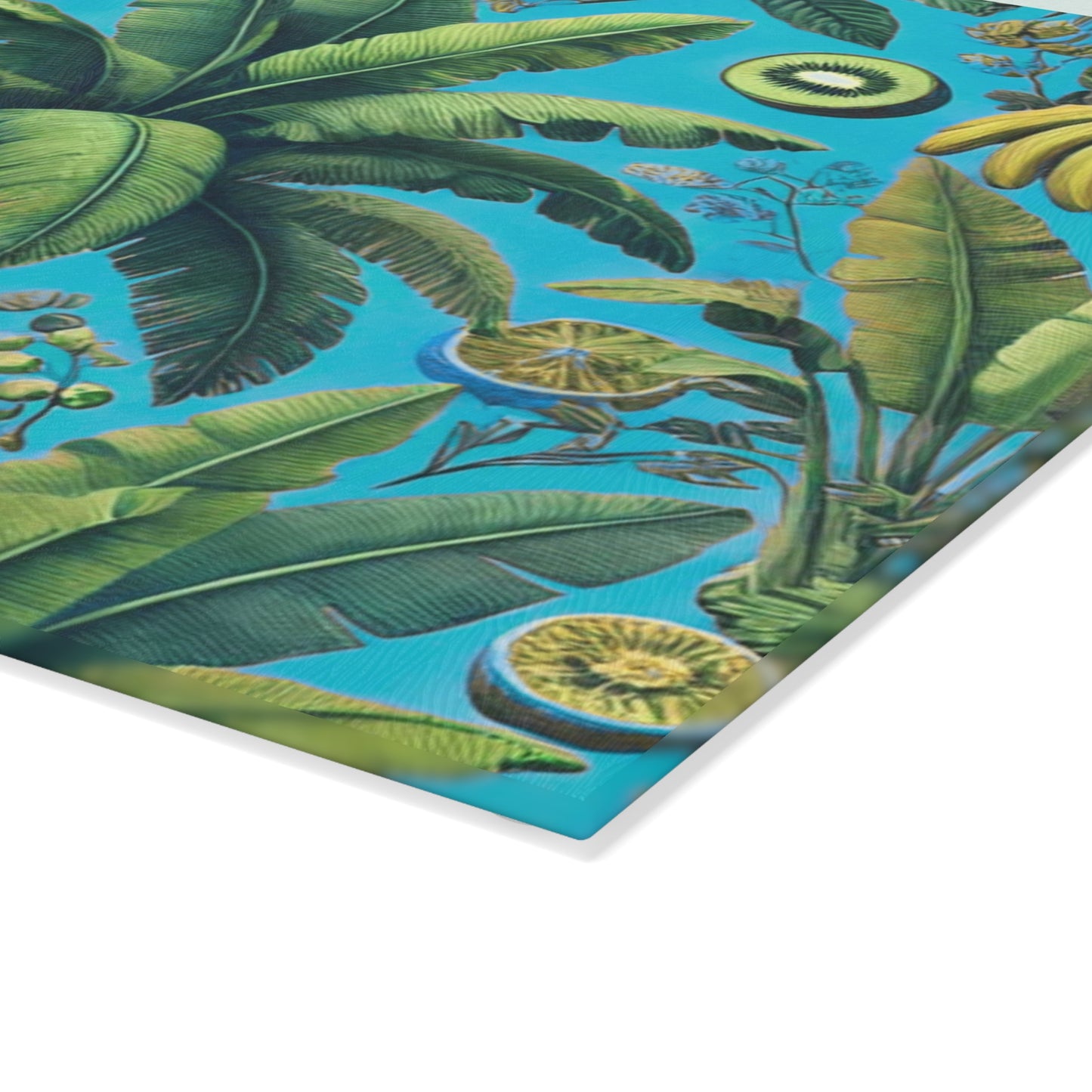Glass Cutting Board, 2 sizes - More Tropical Fruit, Aqua Blue