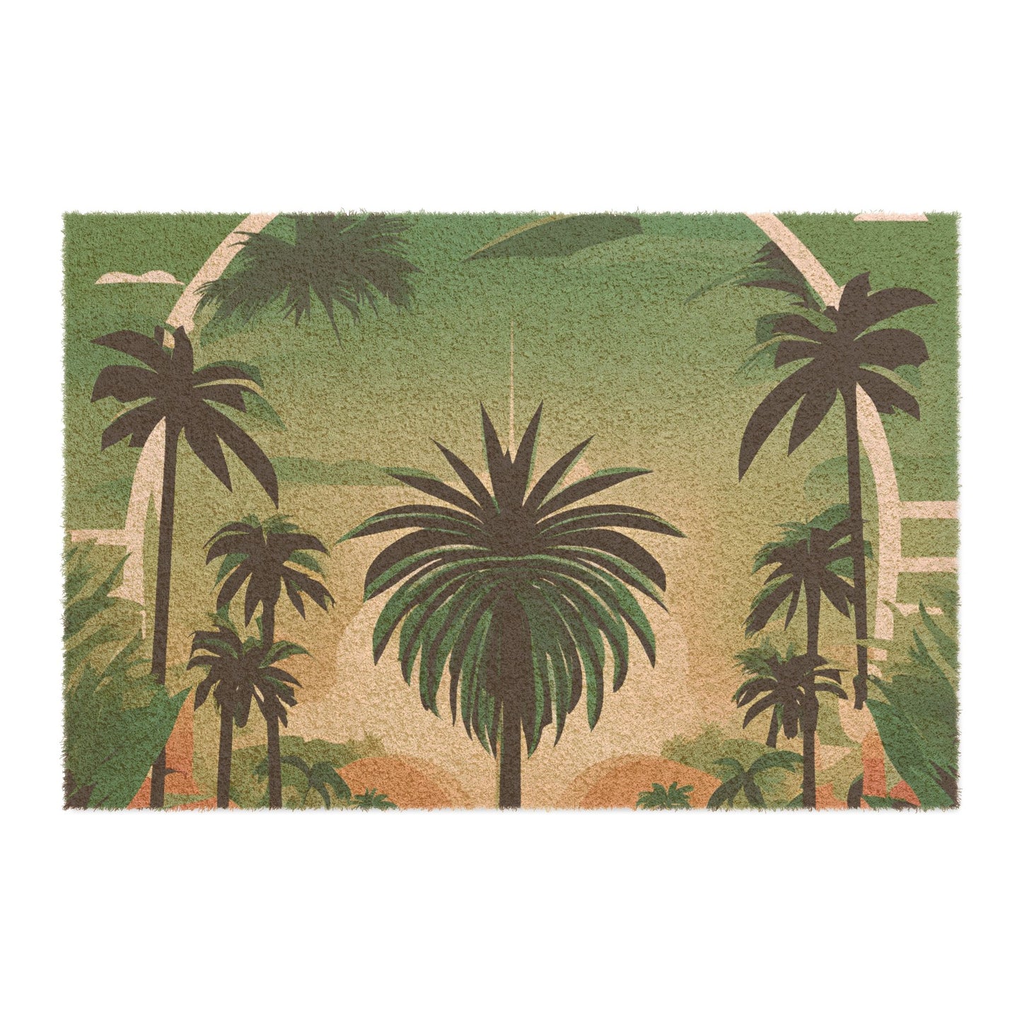 Tropical Plant Doormat - Vibrant Coconut Fiber Entrance Mat / Texas Palm Trees