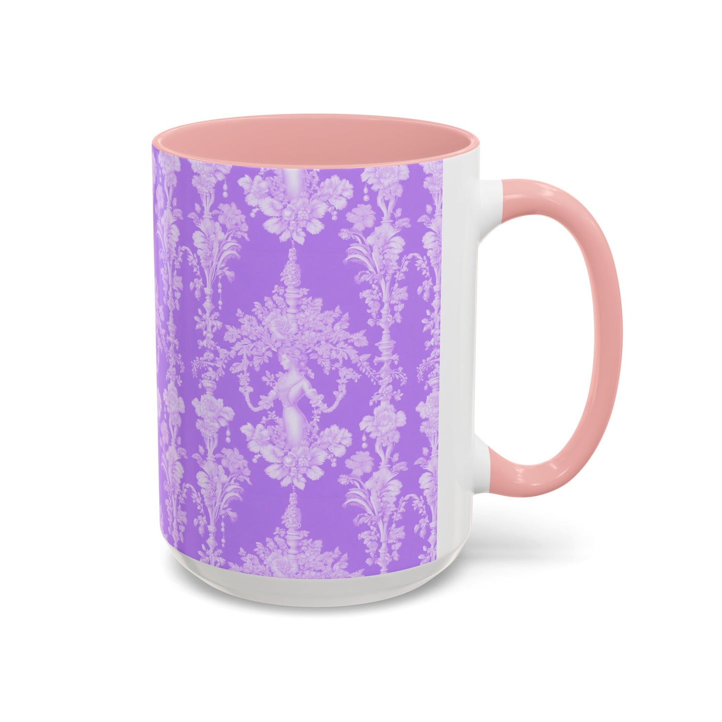 Accent Coffee Mug (11, 15oz), Pearl Lady Toile/Lavender Repeat, Various Colors