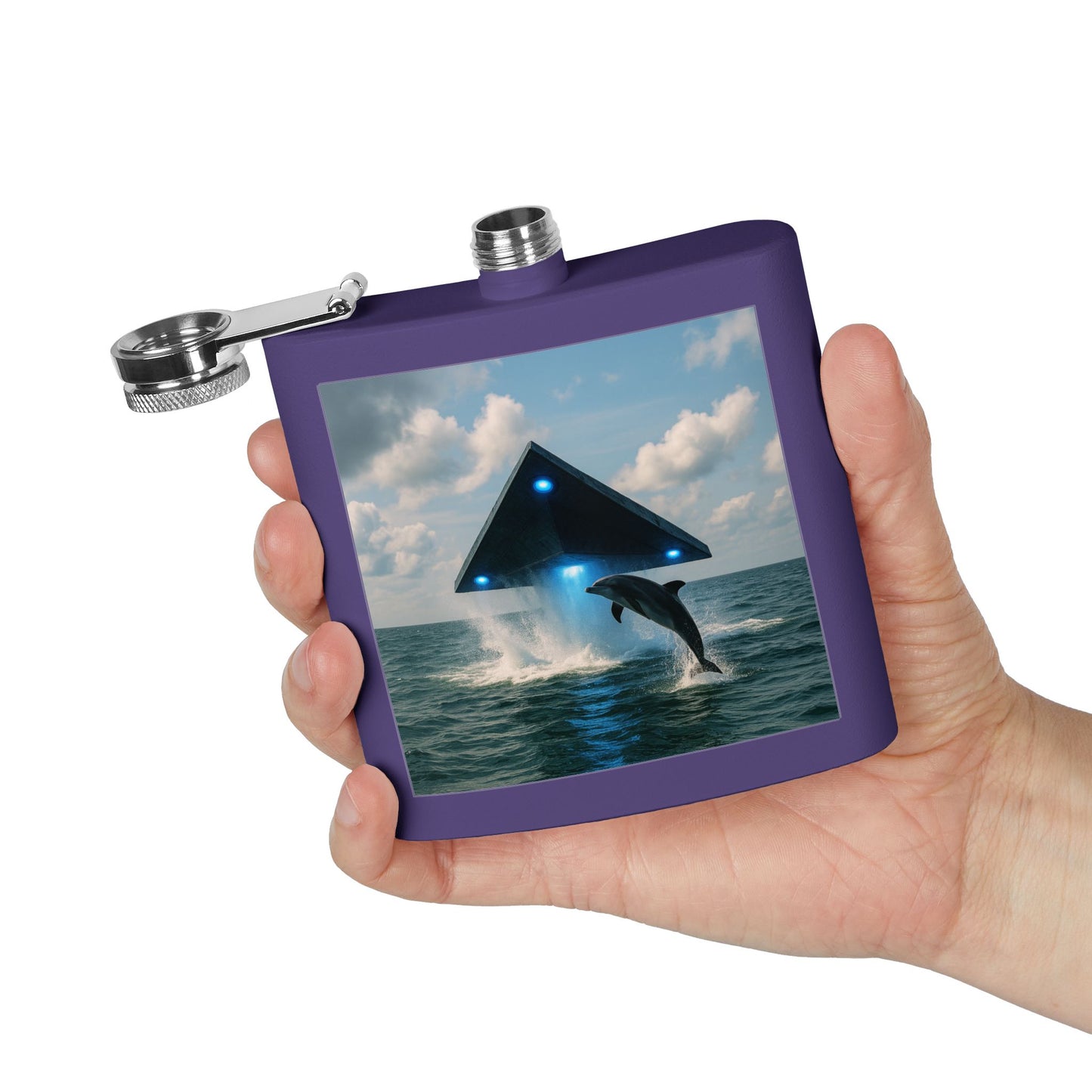 Tropical Stainless Steel 6 oz. Flask, Many Colors  – UFO and Dolphin