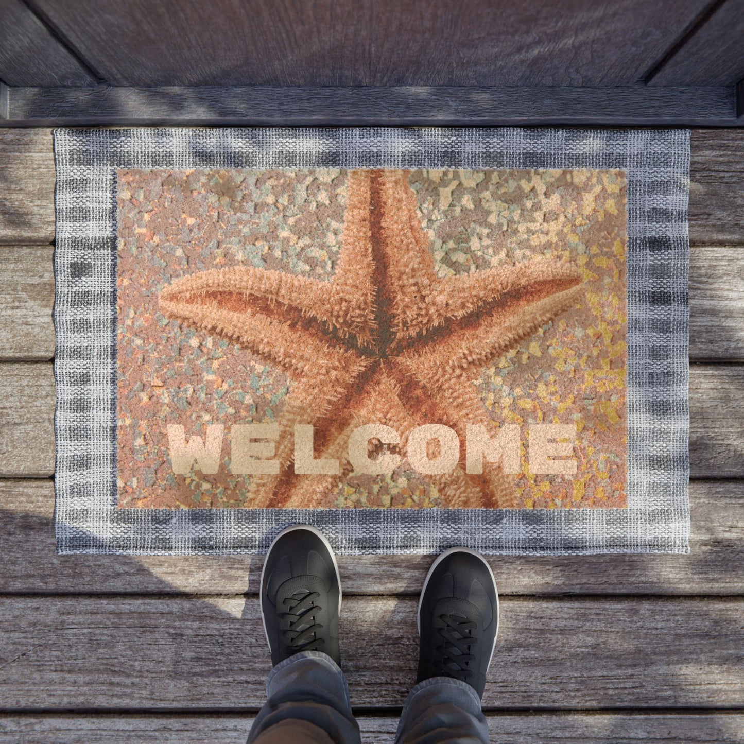 Tropical Ocean Doormat - Vibrant Coconut Fiber Entrance Mat / WELCOME Disco Starfish