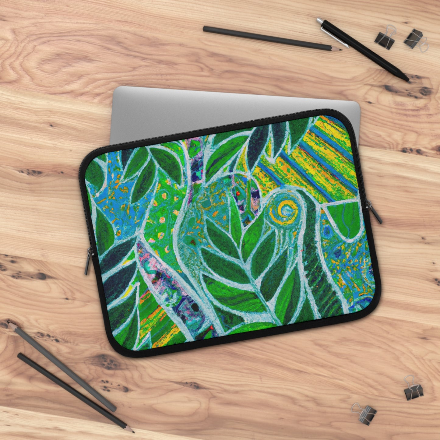 Tropical Laptop Sleeve, 5 Sizes - Perfect for Beach Lovers & Students / Amazon Whimsy, Green