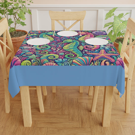 Seahorse Trio/Lt. Blue ~ Square Tablecloth, 55" x 55"