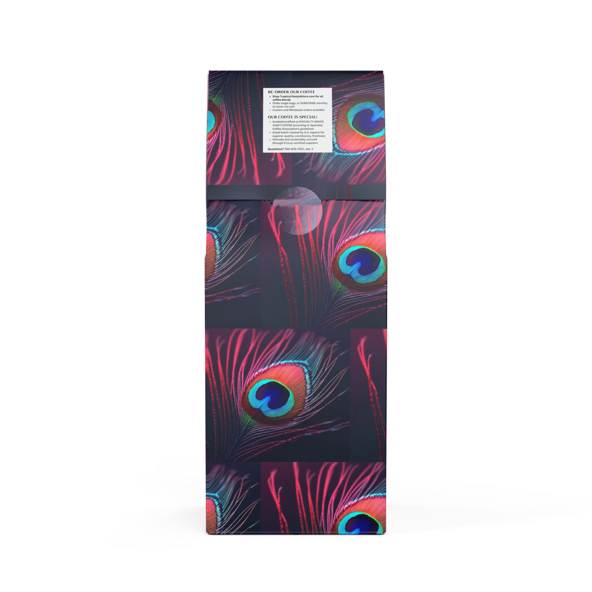 Midnight Surf Blend™ (Medium-Dark Roast) Specialty Grade Craft Coffee / Peacock Eye Feather, Magenta