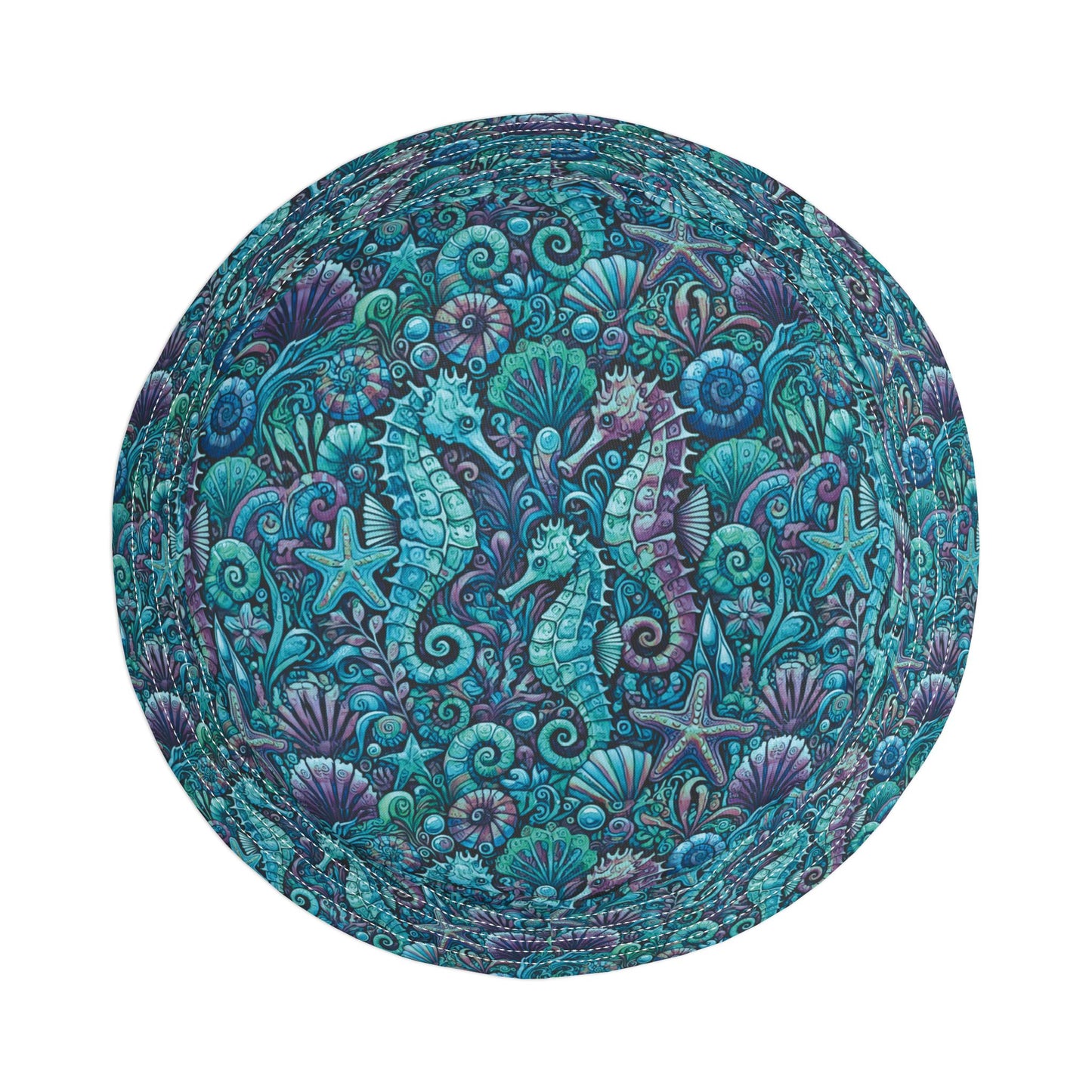 Tropical Polyester Bucket Hat, 2 Sizes - Seahorses Turquoise