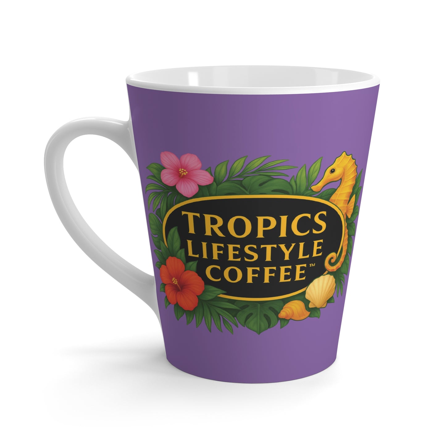 Latte White Mug - Seahorse Fantasy, Lt. Purple / TLCoffee Logo
