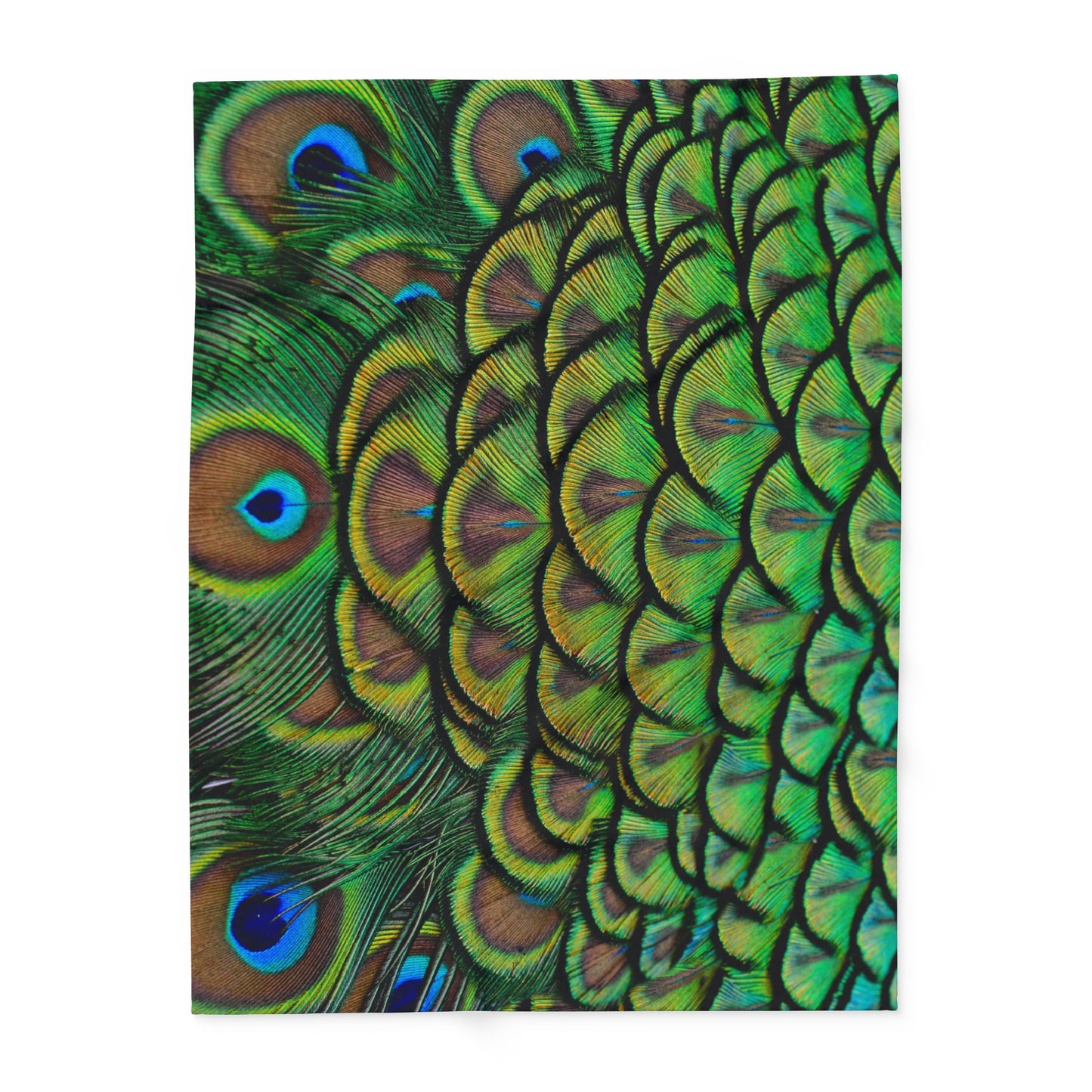 Green Peacock Feathers Fleece Blanket - Colorful Tropical Design, 3 Sizes