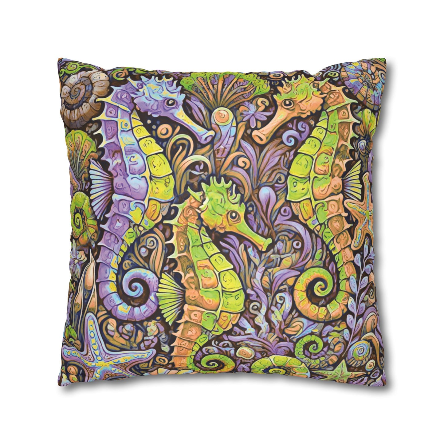 Faux Suede Square Pillowcase - Seahorse Trio, Purple