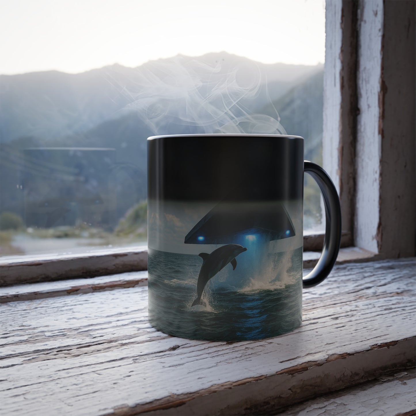 Color Morphing Mug, 11oz, UFO and Dolphin
