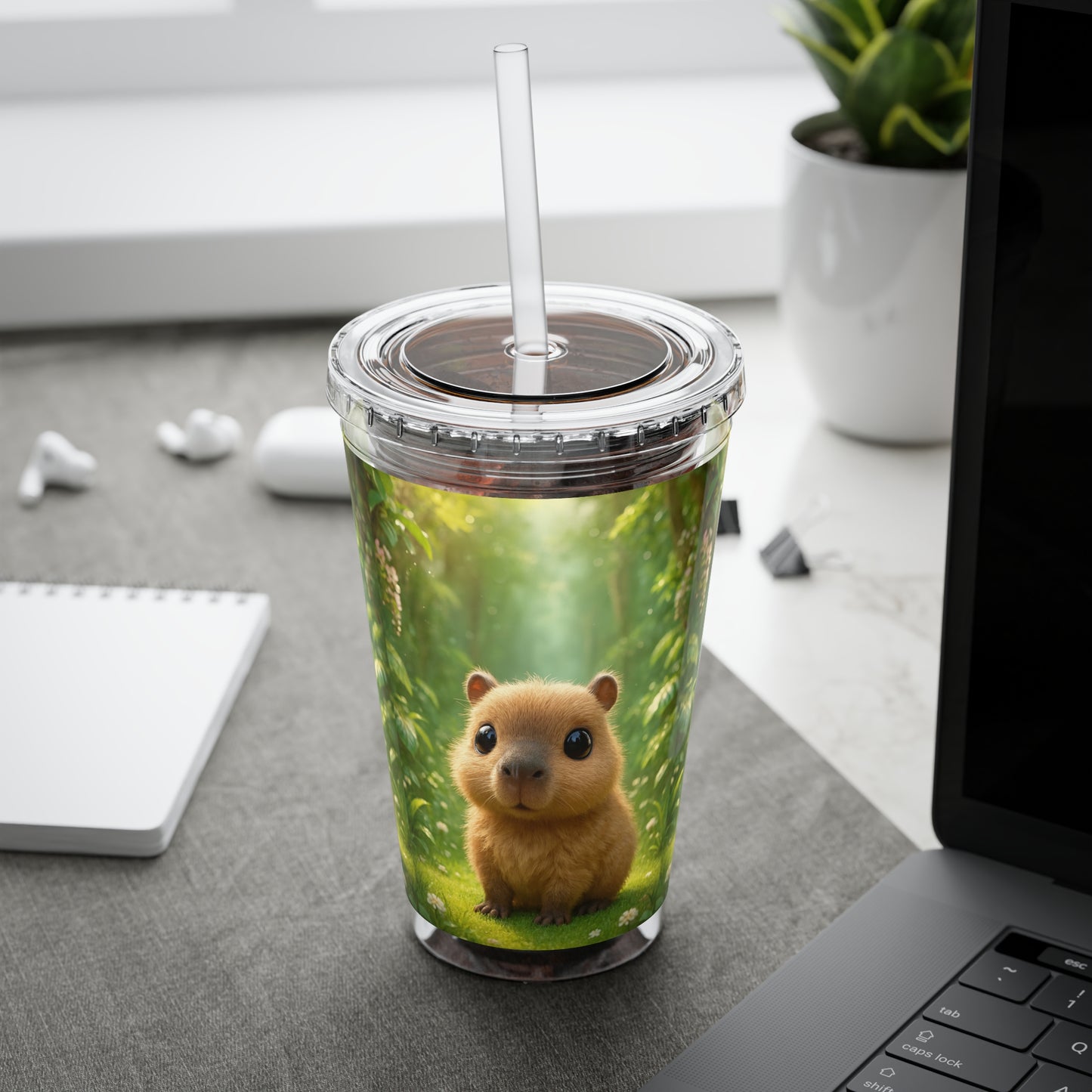 Tropical Tumbler with Straw | 16oz Colorful Travel Cup / Baby Cabybara