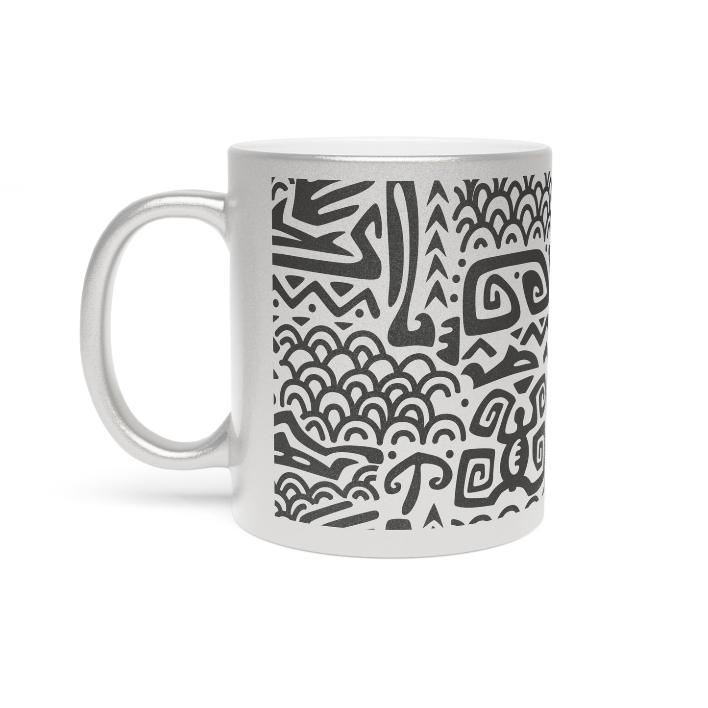 Colorful Flower Metallic Mug, Gold or Silver - Tiki Aztec Black