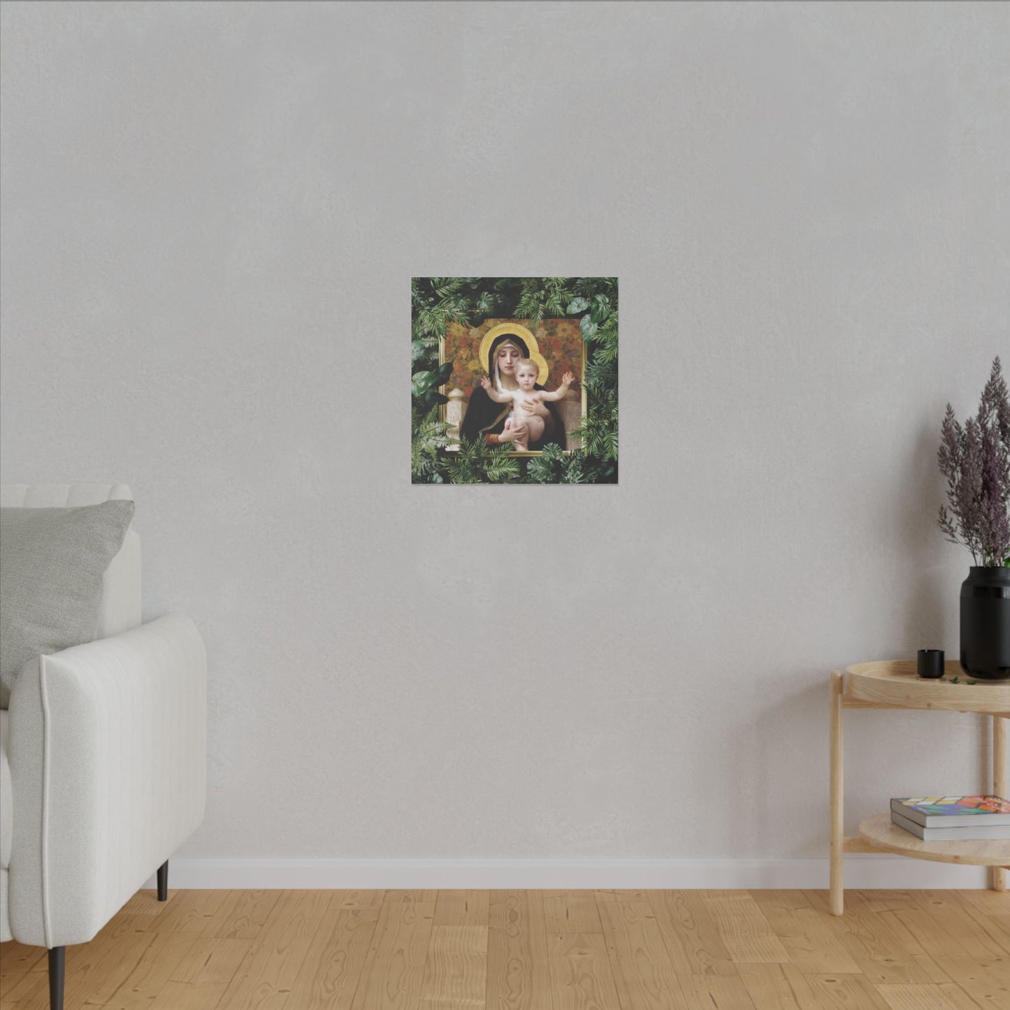 "Tropical Madonna of Lilies" Religious Canvas Artwork - Stretched Canvas Print / Virgin Mary & Jesus