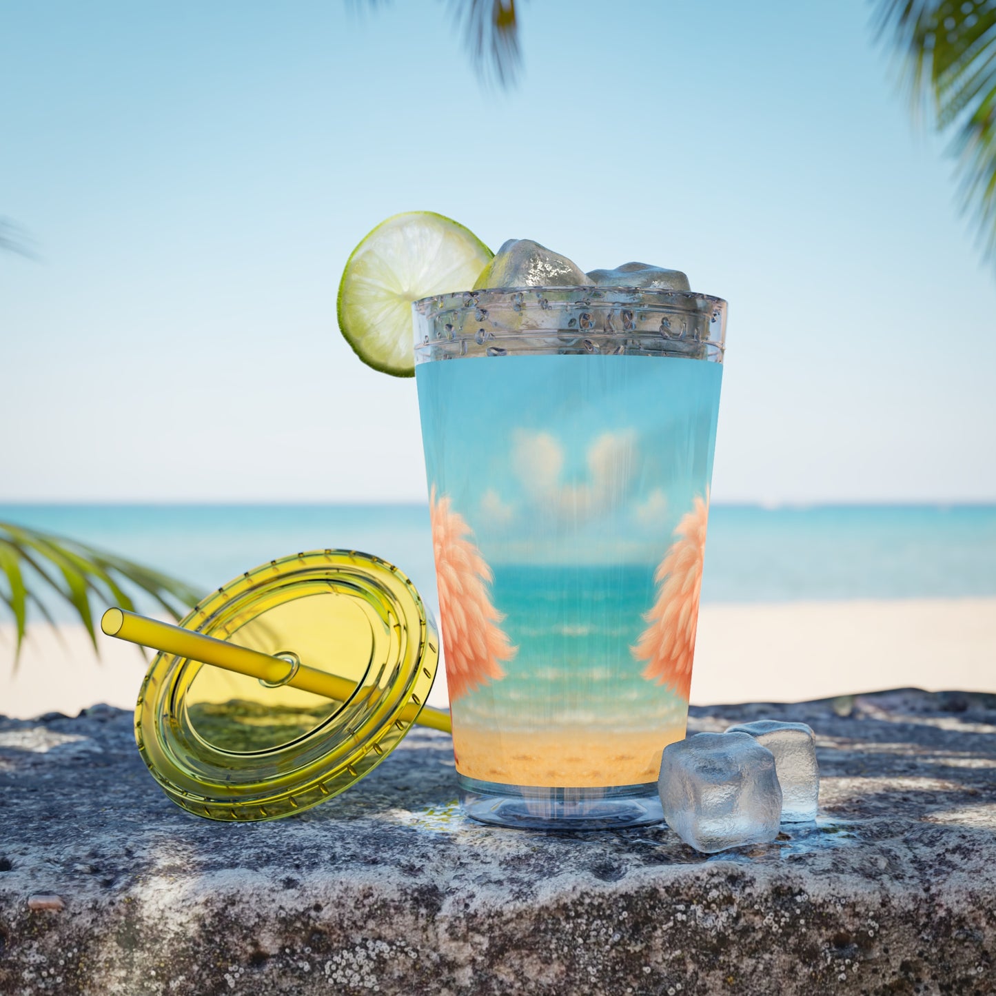 Tropical Tumbler with Straw | 16oz Colorful Travel Cup / Baby Flamingo