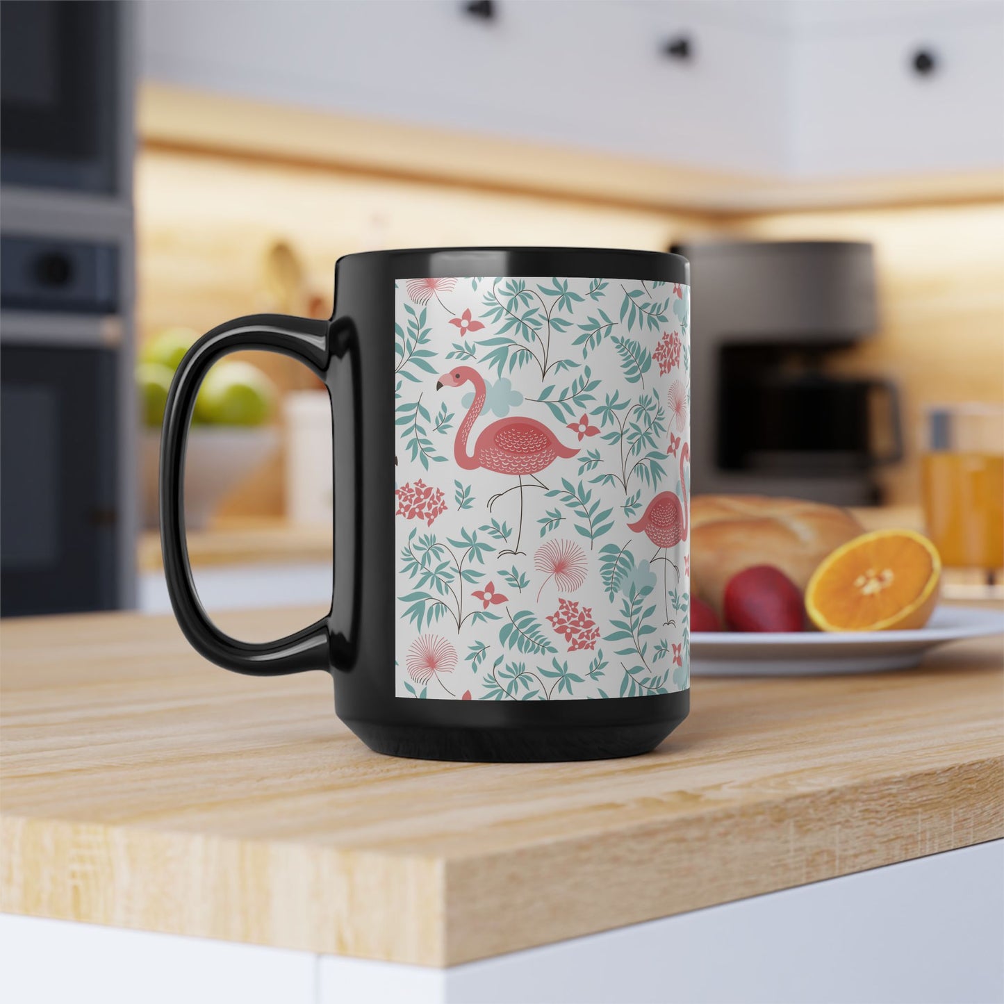 Black Coffee Mug - Happy Flamingos