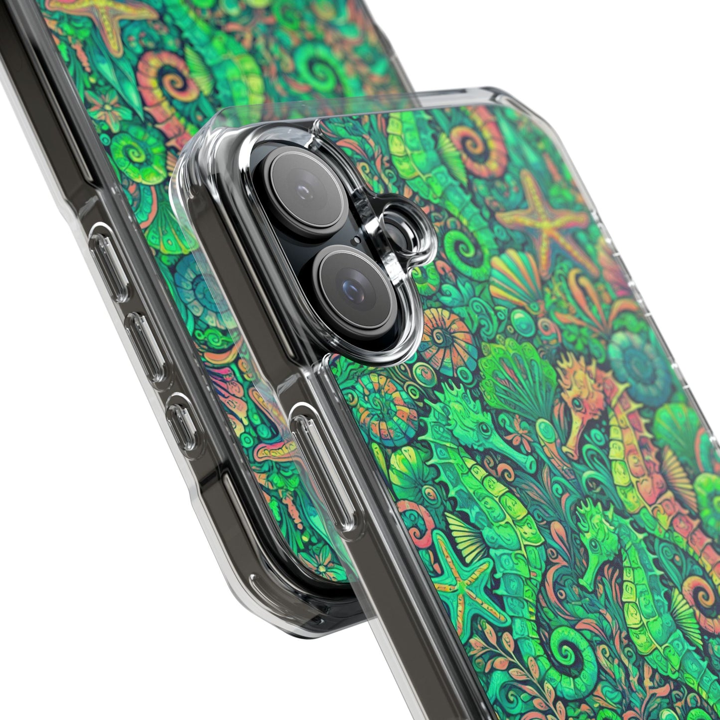 Seahorses/Hot Lime Magnetic Clear Phone Case, Many Models