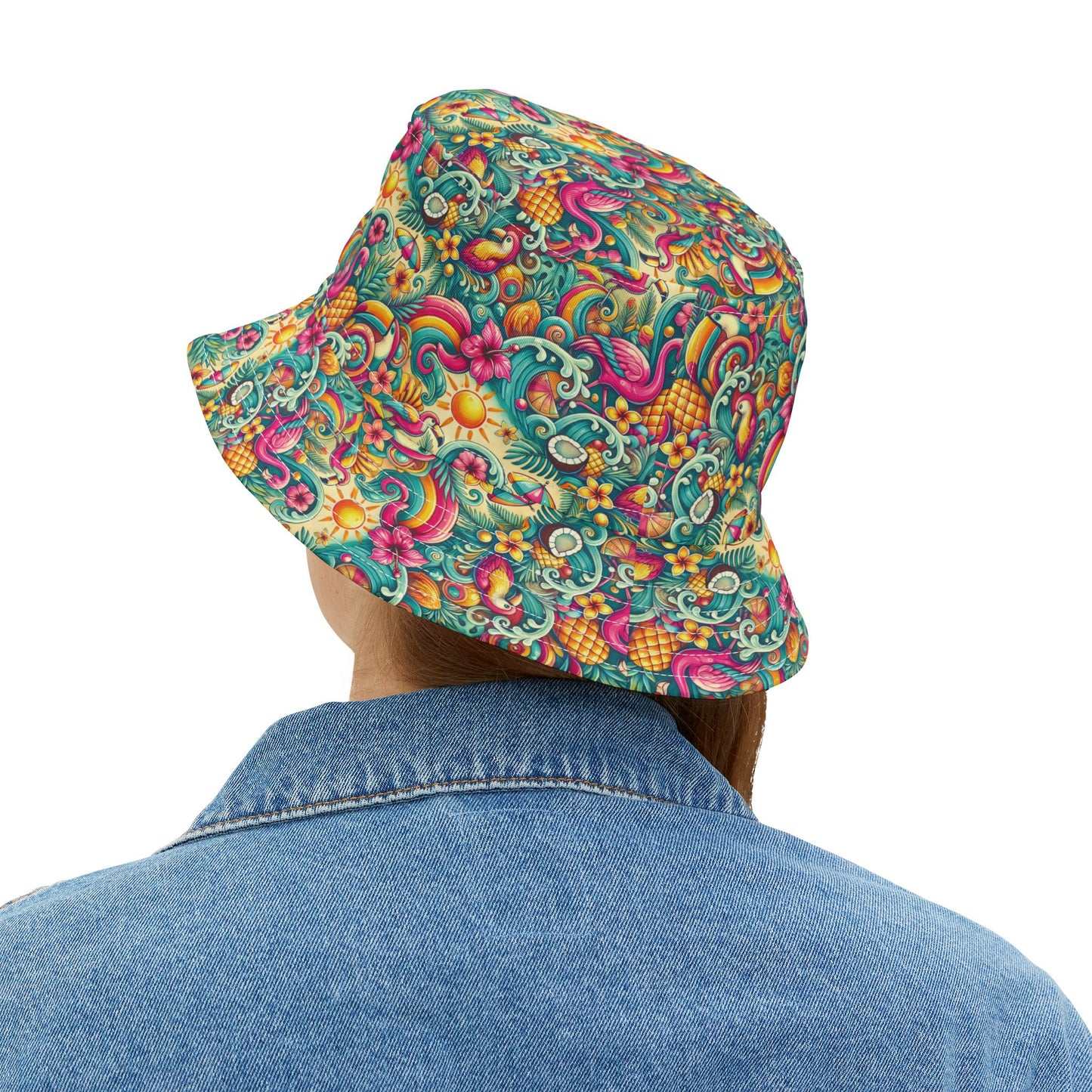 Tropical Polyester Bucket Hat, 2 Sizes - Flamingo Funday