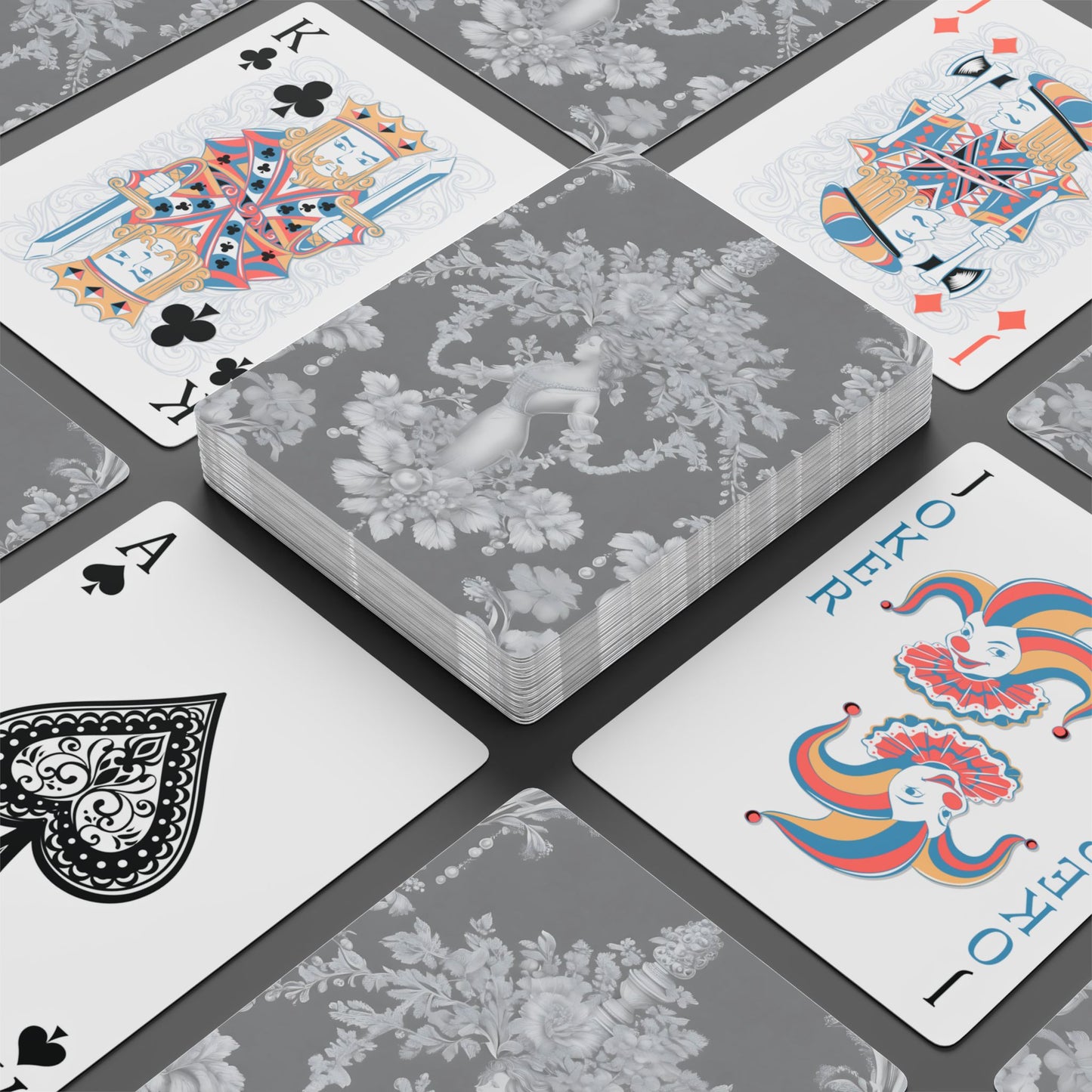 Poker-Sized Playing Cards - Pearl Lady Toile, slate