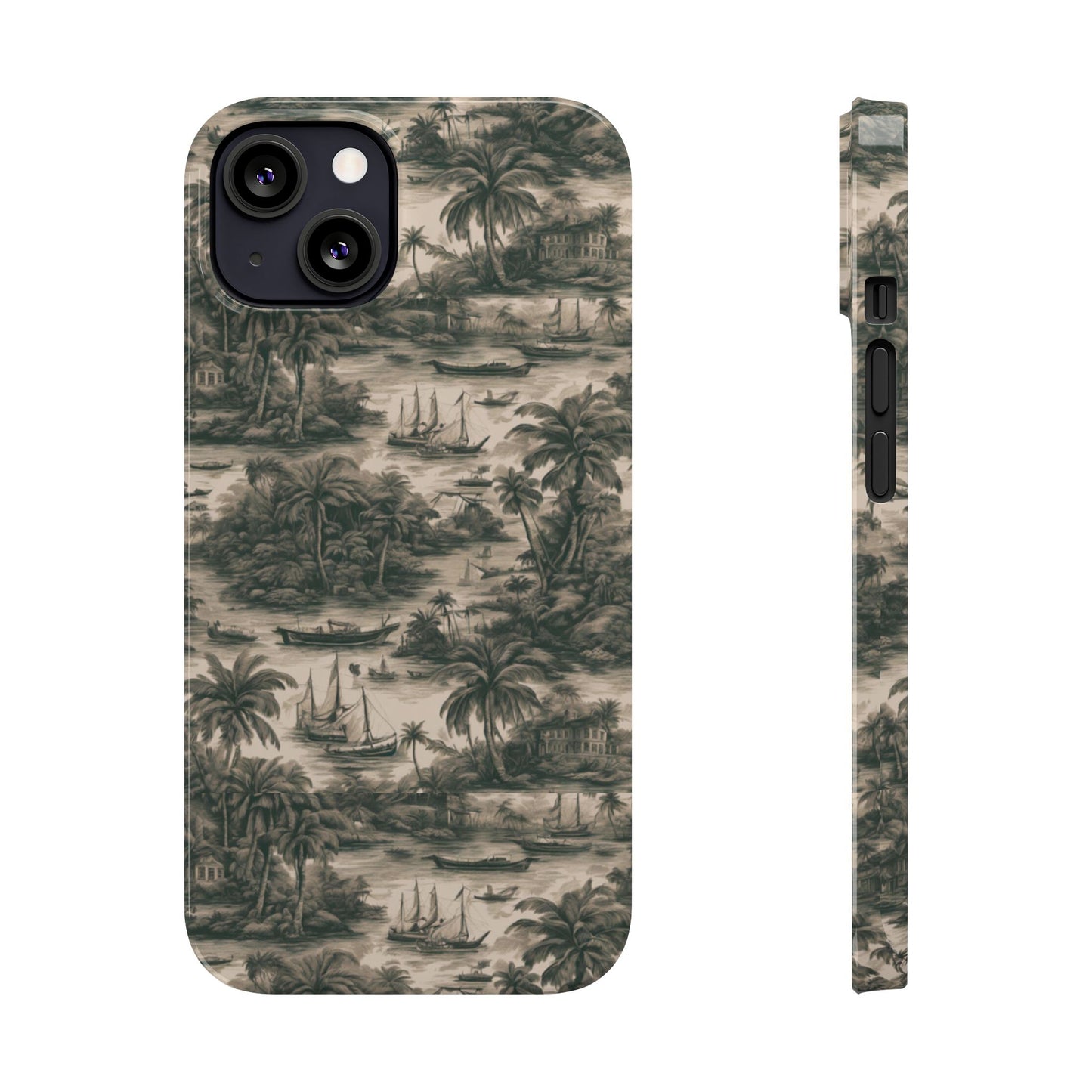 Slim Phone Cases - Tropical Toile #1, black