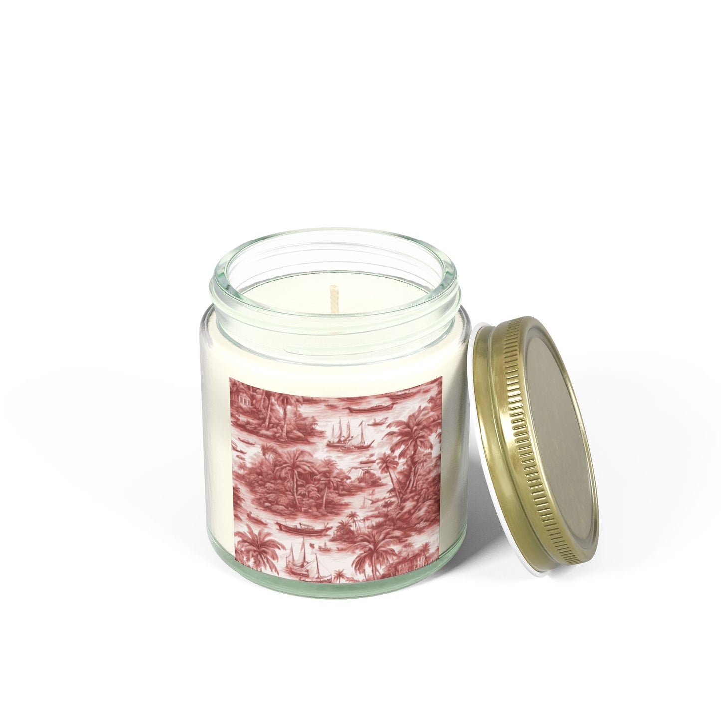 Scented Candles, Coconut Apricot Wax (4oz, 9oz) - Tropical Toile #1, Russet