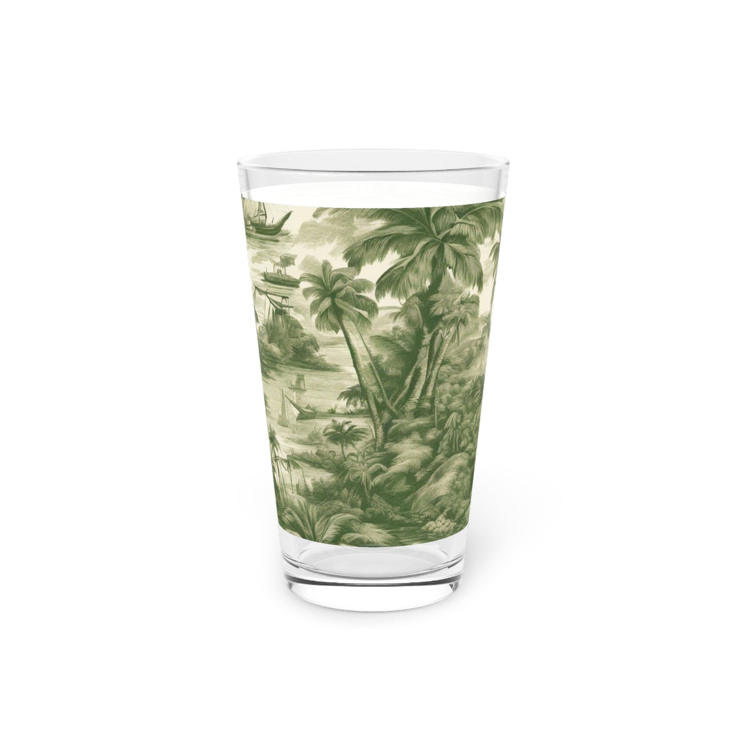 Tropical Toile #1, Pint Glass, 16oz, Green