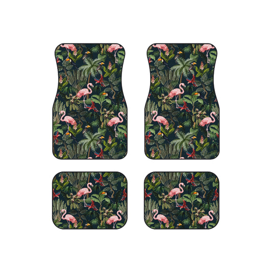 Tropical Flamingo at Midnight Rainforest Party Car Floor Mats - SET of 4, Front and Back