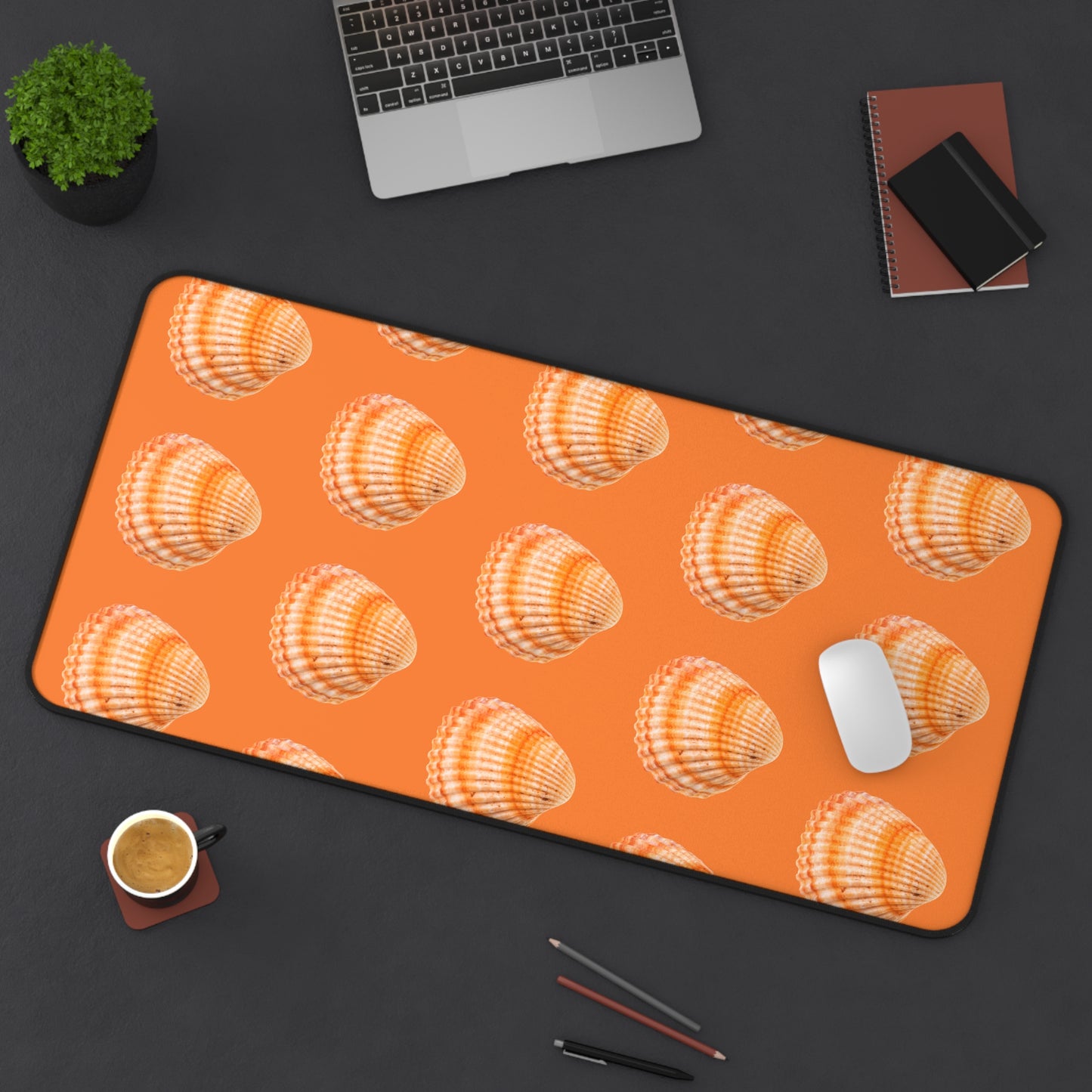 Tropical Desk Mat, 3 Sizes - Seashell Design, Perfect for Home Office / Orange Scallop, Orange
