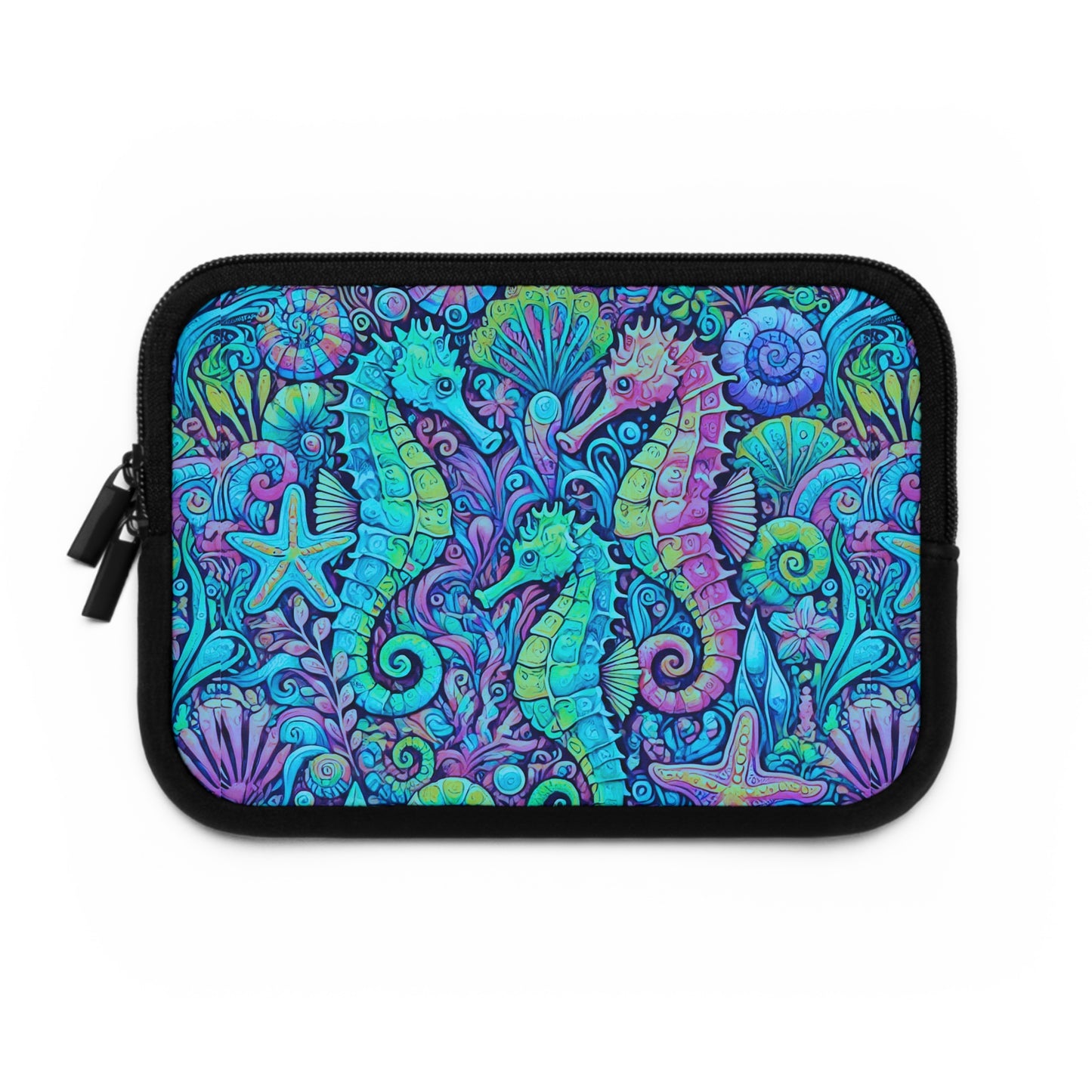 Tropical Laptop Sleeve, 5 Sizes - Perfect for Beach Lovers & Students / Seahorses, Turquoise POP