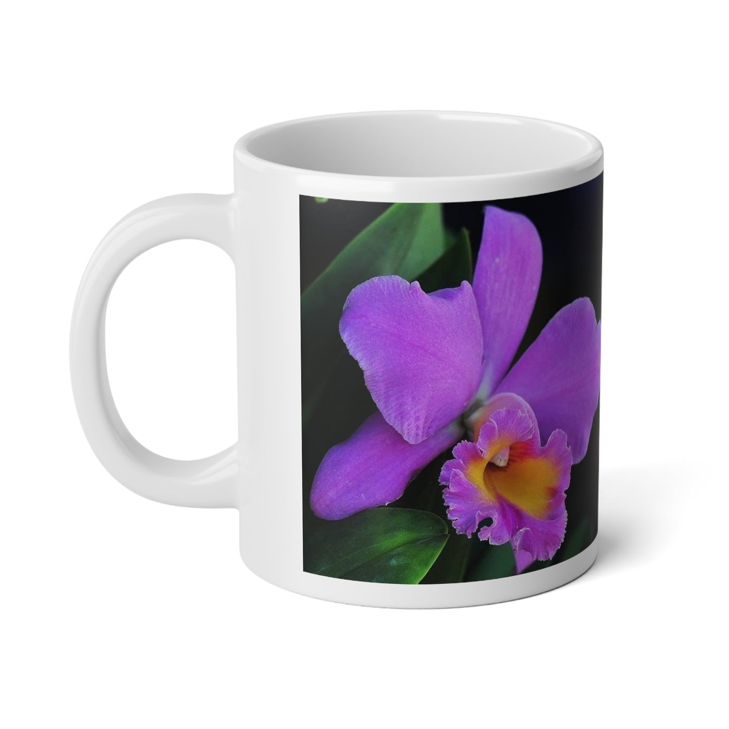 Floral Purple Orchid Jumbo Mug, 20oz | Tropical Coffee Cup, Gift for Plant Lovers
