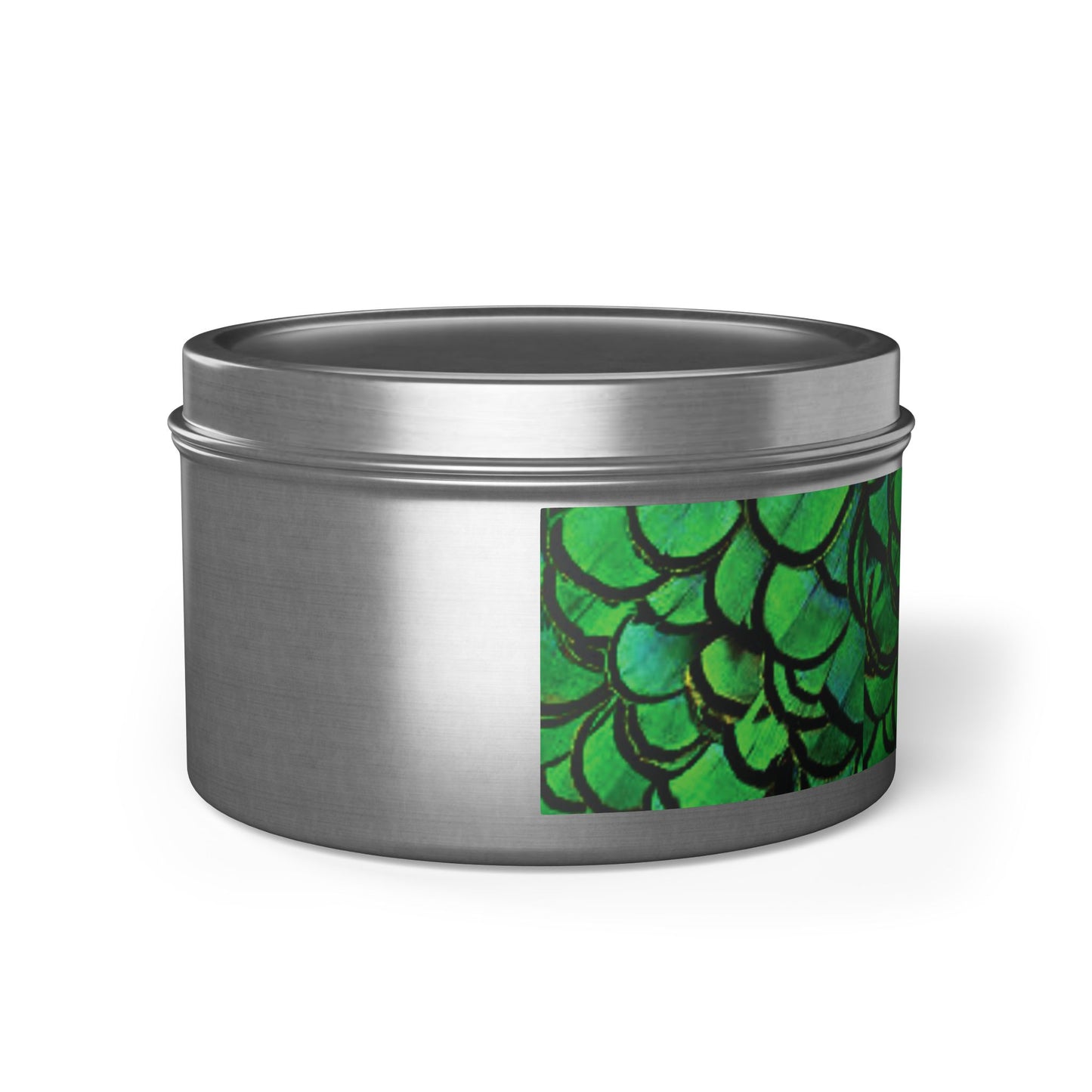 Tin Candles, 2 sizes, 3 tin colors - Green Peacock