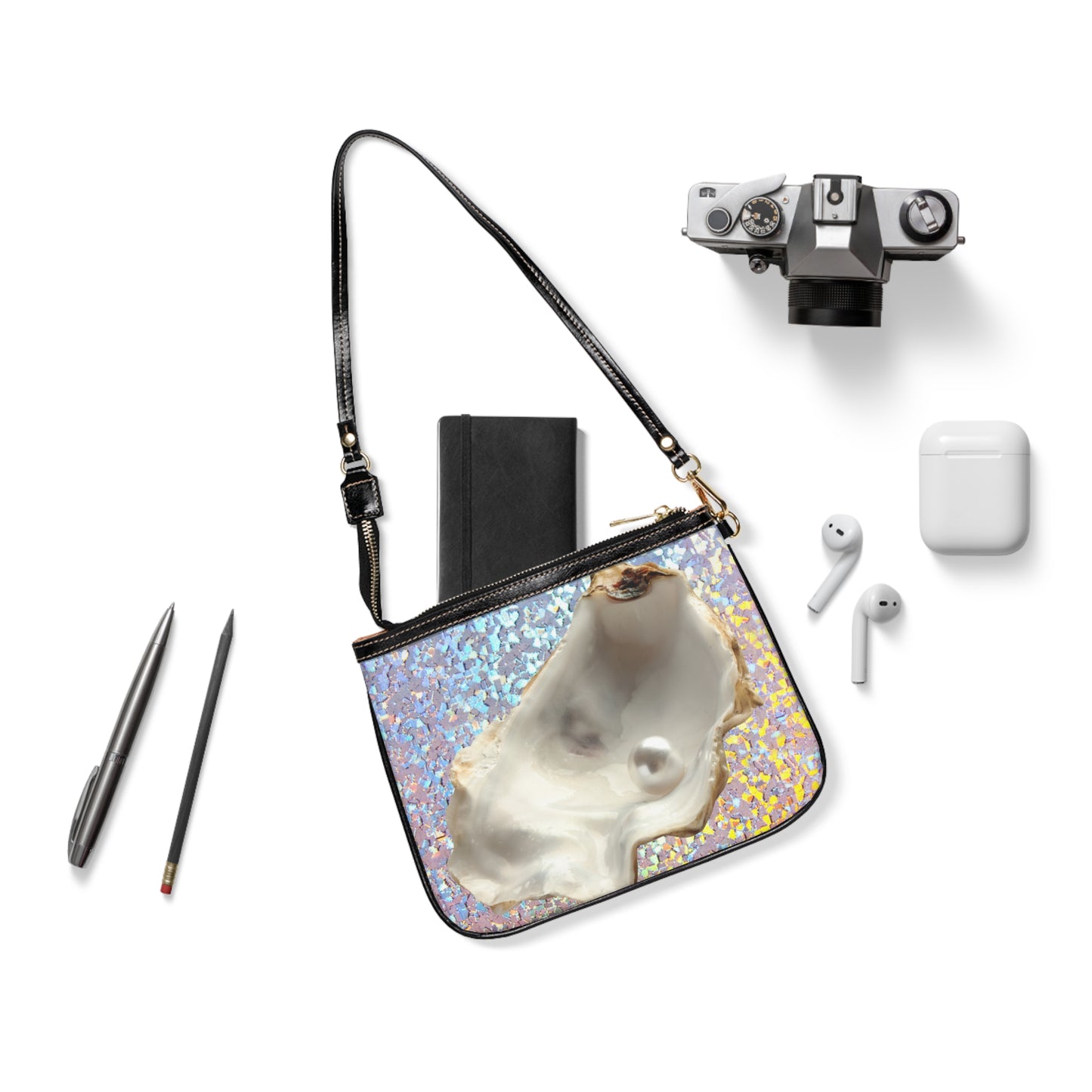 Tropical Beach Small Shoulder Bag | Stylish Crossbody Purse / Disco Peary Oyster White