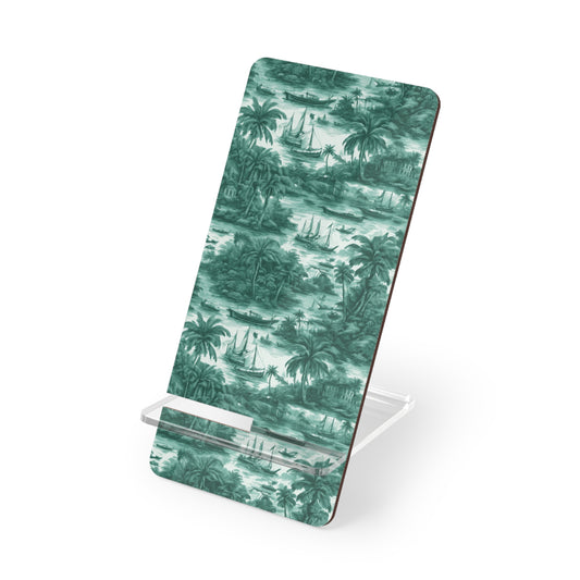 Mobile Display Stand for Smartphones, Tropical Toile #1 Evergreen repeat