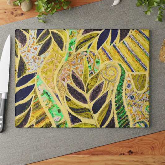 Glass Cutting Board, 2 sizes - Amazon Whimsy, Yellow