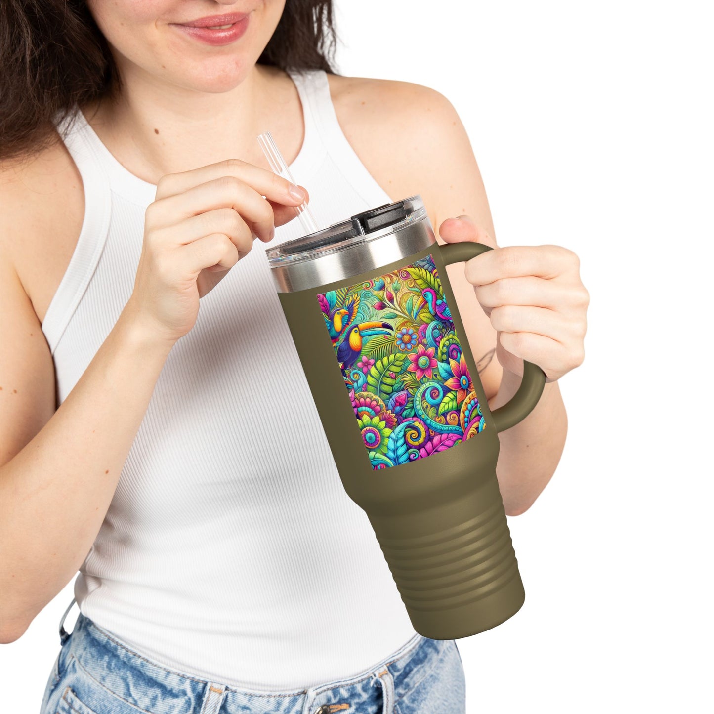 Insulated Travel Mug, 40oz / Rainforest Music - Perfect for Outdoor Adventures