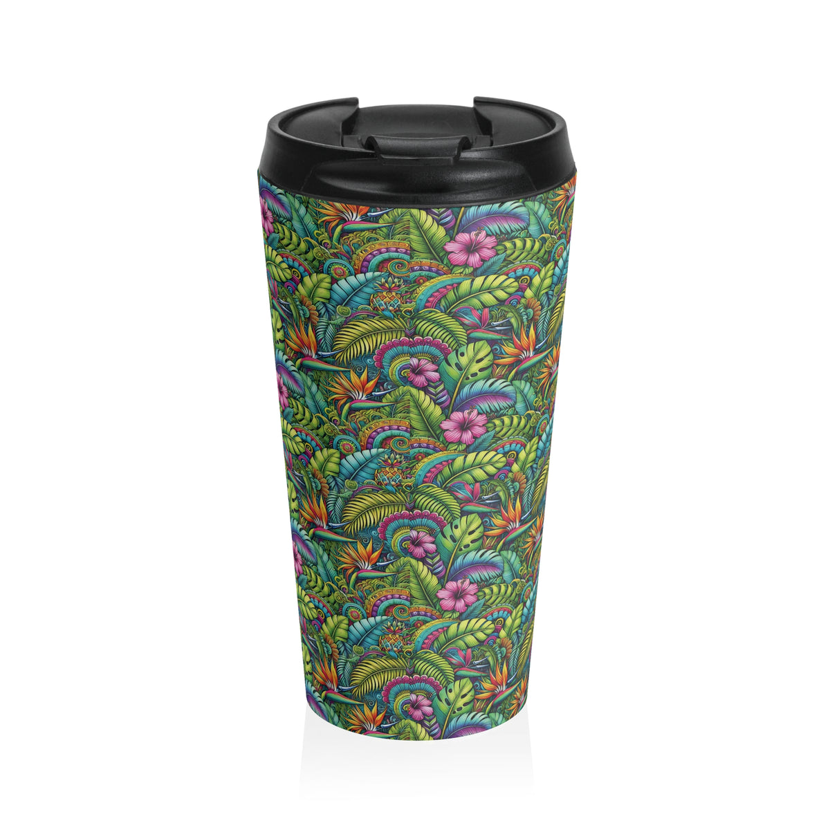 15 oz. Stainless Steel Travel Mug / Rainforest Blooms on Repeat