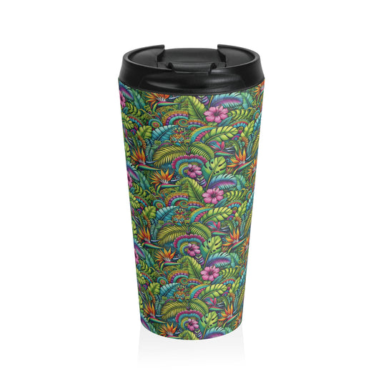 15 oz. Stainless Steel Travel Mug / Rainforest Blooms on Repeat