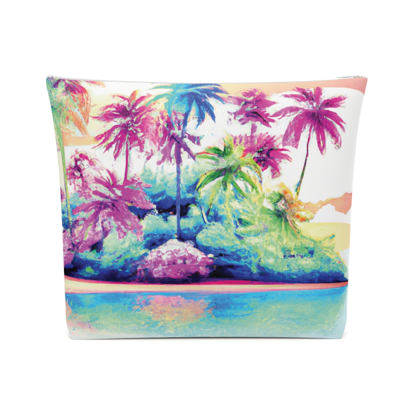 Tropical Cotton Cosmetic Bag, Makeup Pouch, 5 Sizes / Watercolor Beach