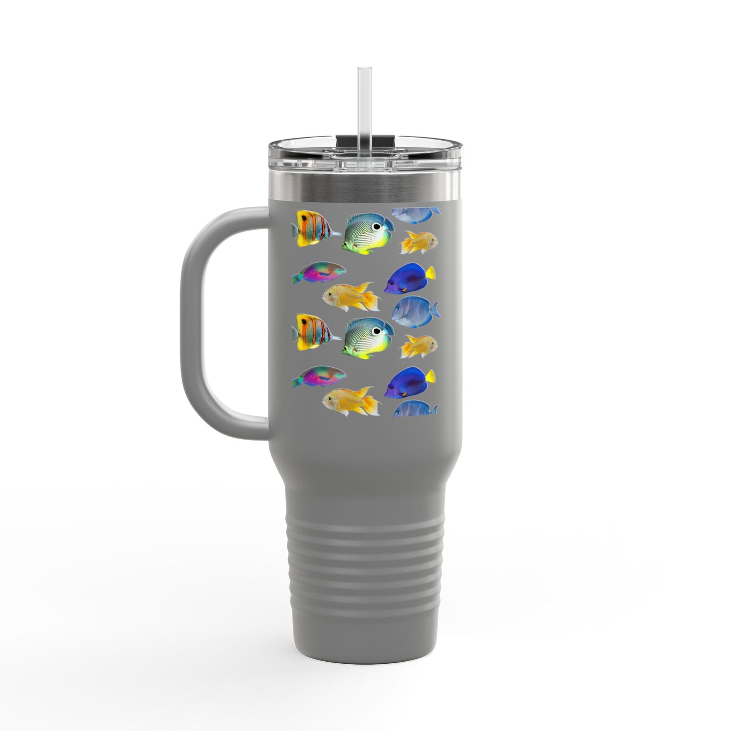 School of Fish/White Insulated Travel Mug - 40oz - Perfect for Outdoor Adventures
