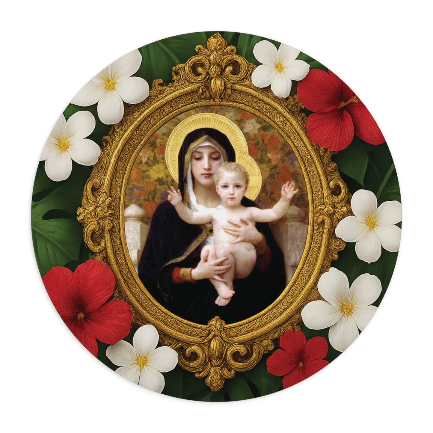 Religious Tropical Mouse Pad, 2 Shapes - Beach Vibes for Home Office & Gamer / Virgin of the Lilies